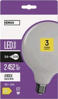 Llampë LED EMOS Filament G125, 18W E27, 4000K, e bardhë