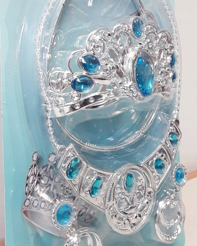 Сет накит за деца ADAR Beauty 514447, дијадема принцеза, ѓердан и обетки, сребрена со сини камчиња