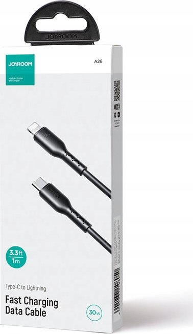 Kabllo karikimi Joyroom Flash-Charge Series SA26-CL3, USB-C në Lightning, 30W, 1m, e zezë