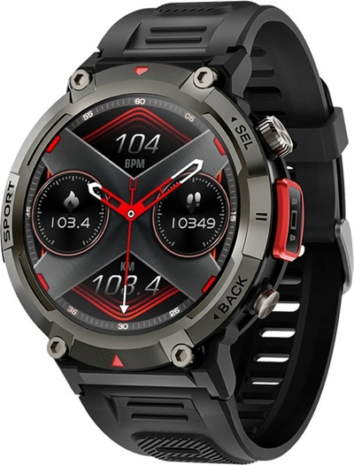 Smartwatch Veltori VT140-1, ekran 1.45\", Bluetooth 5.0, me rrip silikoni të zi