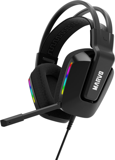 Kufje gaming Marvo H8619, me mikrofon, drita RGB, 3.5 mm, të zeza