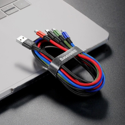 Kabllo kariku Baseus Rapid Series 4-në-1, 1.2m, Lightning/USB-C/MicroUSB, e zezë