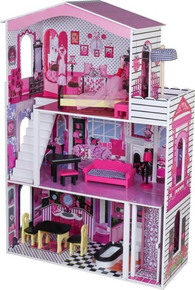 Shtëpi kukullash LeanToys Bungalow Camellia, prej druri, shumëkatëshe, rozë