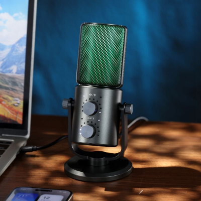 Mikrofon studio Ulanzi, kapacitiv, USB Type C, me LED, me stativ