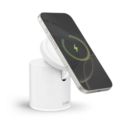 Bazë karikimi magnetike SBS TEWIRMAGFOLD2IN1, wireless 2n1, 15W, e bardhë