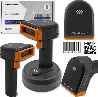 Lexues barkodash Delock 2D wireless, me bazë karikimi, i zi me portokalli