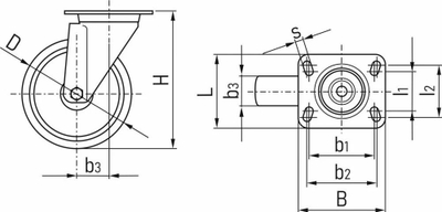 Вртечко тркало со плочка, 75mm, капацитет 60kg, сиво