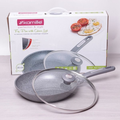 Tigan graniti Kamille 26 cm, me kapak, për induksion, gri