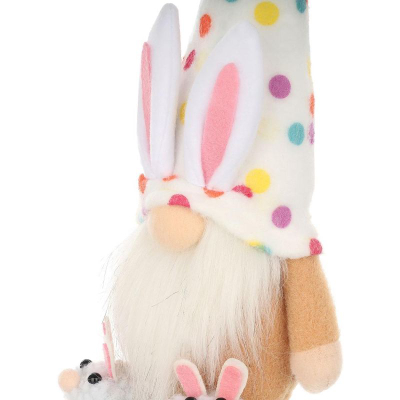Figurinë dekoruese Pashke Saska Gnome Bunny, 25cm, pranverore, shumëngjyrëshe