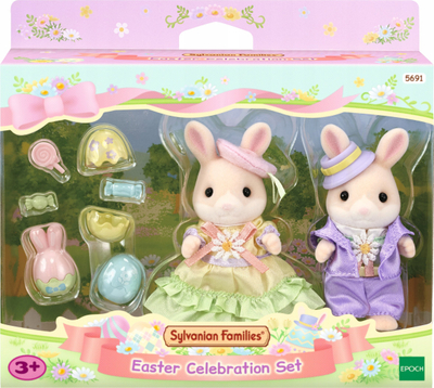 Set lodrash Sylvanian Families Easter Celebration 5691, 2 figurina lepurushë, me gëzhoja Pashke, shumëngjyrësh