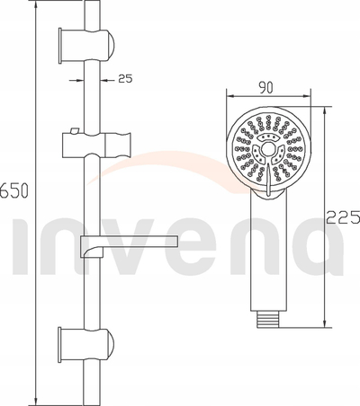 Set dushi Invena Fresco AU-86-NAT, 3 funksione, shinë 65cm, krom