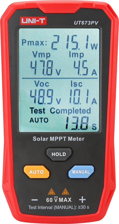 Соларен MPPT мерач Uni-T UT673PV, пренослив, голем екран, црвен