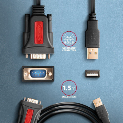 Adapter USB Axagon ADS-1PSN, USB 2.0 në RS-232, kabllo 1.5m, çip Prolific