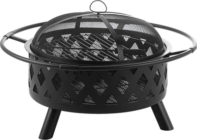 Vatër zjarri me qymyr MAYON, çelik, me rrjetë BBQ, e zezë