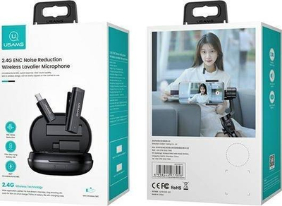 Mikrofon lavalier wireless USAMS ENC 2.4G US-ZB247, USB-C, me 2 adapterë, i zi