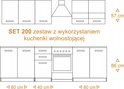 Set kuzhine Topeshop Kitchen Furniture Set 200, 200 cm, dekor lisi artisan, e bardhë