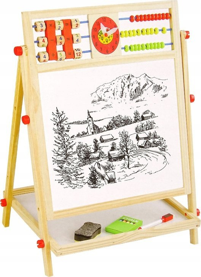 Tabla edukative druri Leantoys, 2 në 1, me abak dhe orë, me shumë ngjyra