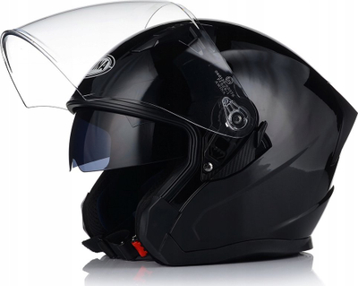 Helmetë e hapur motoçiklete, vizor, e zezë me shkëlqim