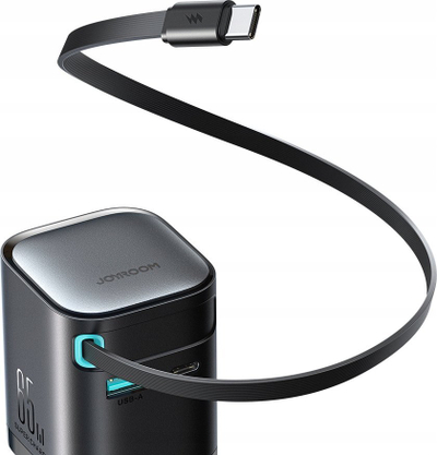 Полнач Joyroom TCL02 GaN, 65W, извлечен USB C кабел, бел