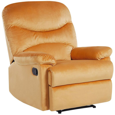 Karrige relaksi Beliani ESLOV, recliner me mbajtëse për këmbët, kadife, e verdhë mustard
