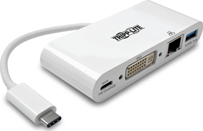 Adaptues USB C Tripp Lite U444-06N-DP-C, DVI, USB 3.0, PD, i bardhë