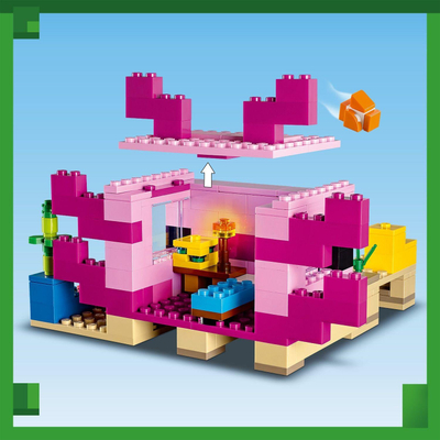 Lojëra ndërtime LEGO Minecraft Shpia Axolotl 21247, 242 copa, 7+ vjeç, rozë