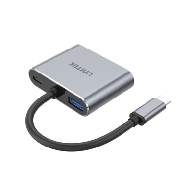 Qendër USB Unitek Q4 Lite, 4-në-1, HDMI 4K 60Hz, 100W PD, i hirtë