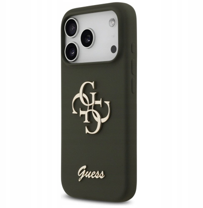 Kapak telefoni Guess 4G Silicone Script Big Metal Logo për iPhone 17 Pro Max, MagSafe, jeshil