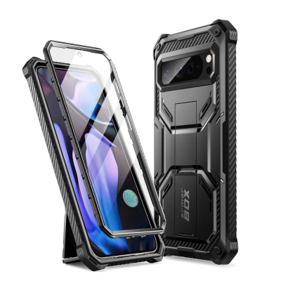 Kapak telefoni Supcase I-Blason Armorbox për Google Pixel 9 Pro XL, mbrojtëse dy-pjesëshe me stand, ngjyrë e zezë