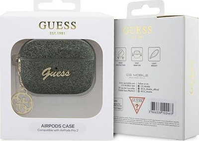 Kapak Guess GUAP2GLGSHA për Apple AirPods Pro 2, koleksioni 4G Glitter Flake, jeshile khaki