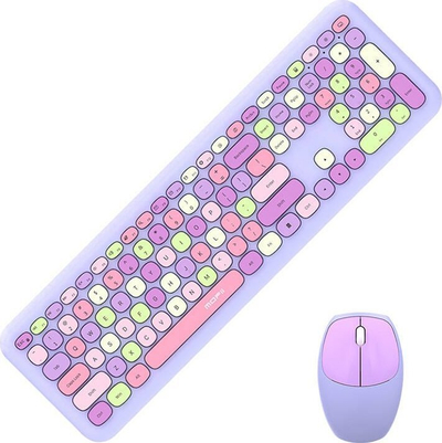 Set tastierë dhe mi MUMUSO 2.4G Wireless, USB, pastel vjollcë