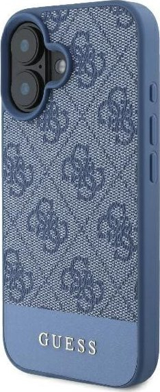 Mbrojtëse telefoni Guess 4G Stripe GUHCP16SG4GLBL për iPhone 16, PU, blu