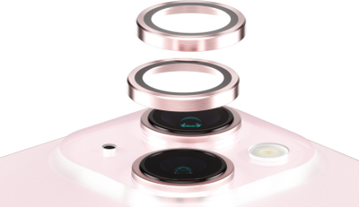 Mbrojtëse kamere PanzerGlass Hoops për iPhone 15 dhe 15 Plus, xham i temperuar, paketë unazash, rozë