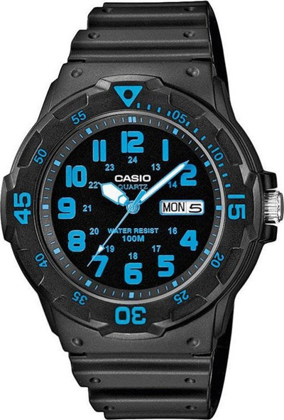 Orë dore Casio MRW-200H-2B, sportive, quartz, e zezë me blu