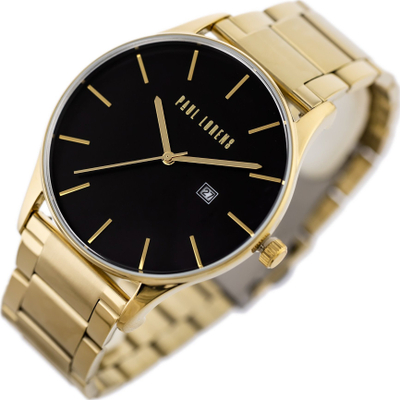 Orë burrash Paul Lorens Deluce Gold Classic Date, çelik inox, 30M kundra ujit, e artë
