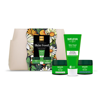 Set për fytyrë Weleda Skin Food Nourishing, krem dite 40 ml +krem nate 40 ml + balsam pastrues 75 ml + çantë kozmetike
