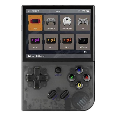 Konsolë portative retro Anbernic RG35XX 2024, ekran 3.5", HDMI, transparente e zezë