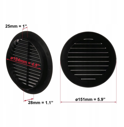 Grilë ventilimi Euro3plast D125, plastike, e zezë