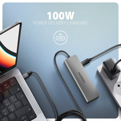 Hub USB C AXAGON HMC-5H, 3x USB A, HDMI 4K, PD 100W, argjendi