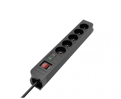 Zgjatim me mbrojtje nga rryma Energy Surge Protector x5, 5 dalje, kabllo 1.5 m, i zi