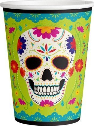 Gotat letre Amscan Day of the Dead Skull, 250ml, set 8 copë, shumëngjyrëshe