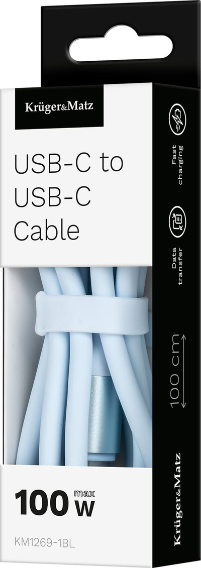 Kabllo USB Type C Kruger&Matz KM1269, 100W, 1 m, silikon, blu