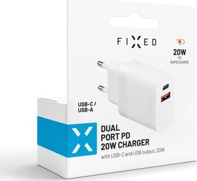 Karikues muri FIXED USB C USB, 20W, PD QC 3.0, i bardhë