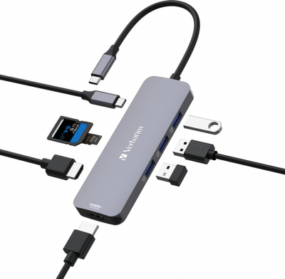 Hub USB C Verbatim CMH 08, 8 porta, HDMI 8K, gri