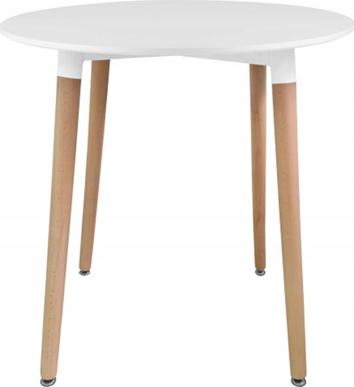 Маса KAMI Round, 80cm, дрвени нозе природна боја, бела