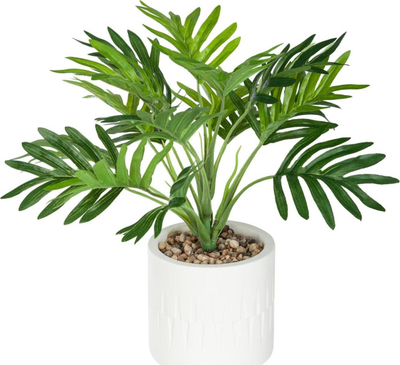 Palmë artificiale dekorative Atmosphera White, 29 cm, vazo qeramike e bardhë