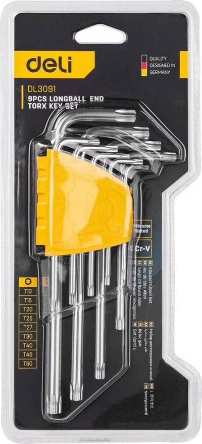 Set çelësa Deli Torx Allen Deli Tools EDL3091, T10-T50, të argjendta