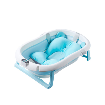 Kadë palosëse për bebe U-Grow, 77.5x50x21 cm, me jastëk dhe termometër digjital, blu
