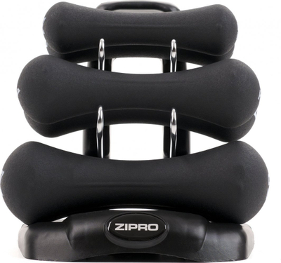 Set hantellash Zipro Neoprene, 12 kg, me qëndrim, ngjyrë e zezë