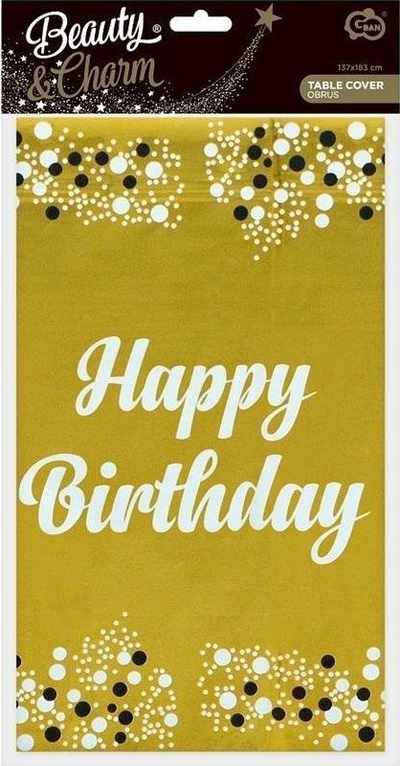 Mbulesë tavoline GoDan Happy Birthday, 137x183cm, folie metalike, ngjyrë ari